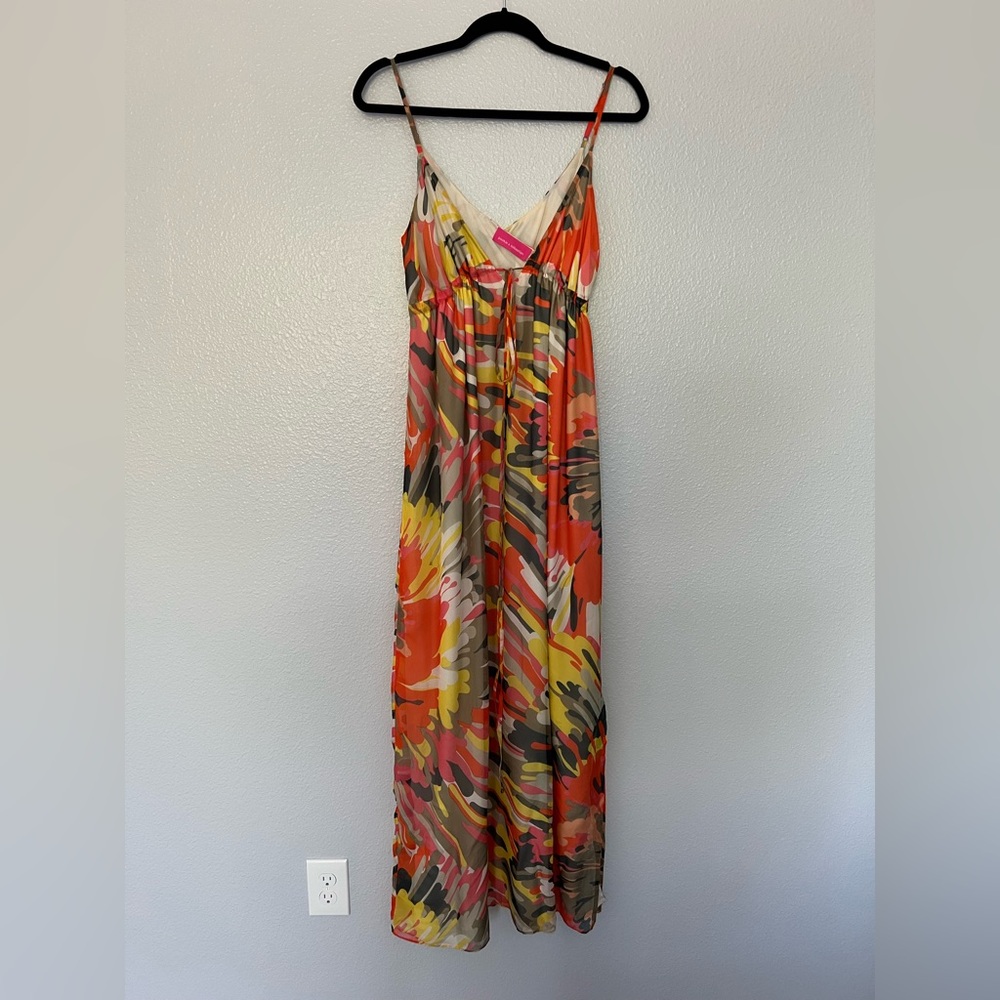 Pookie & Sebastian Vibrant Orange and Yellow Silk Maxi Dress